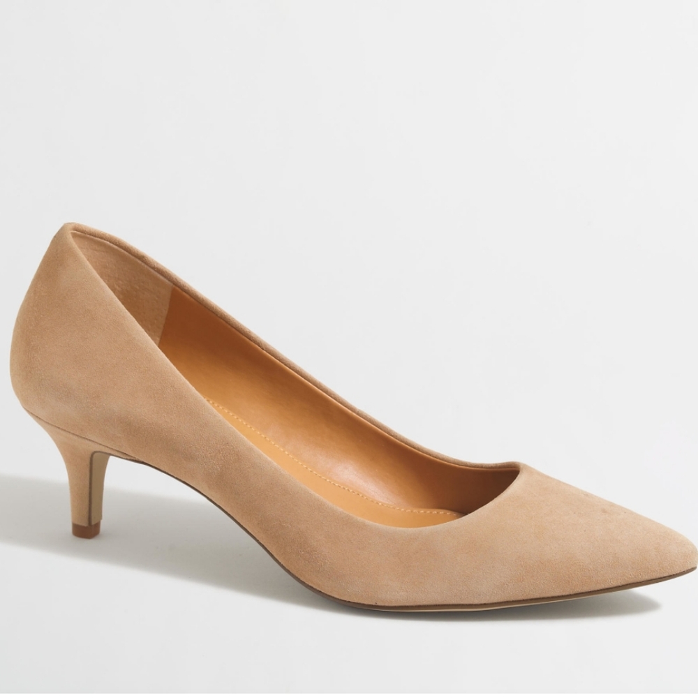 J.Crew Suede Kitten Heels in Natural